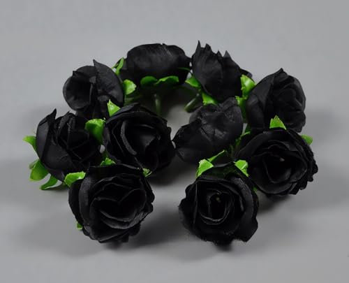 Fake Rose Flower Heads, 50 Pack Artificial Black Rose Flower Heads, 1.2 Inch Mini Realistic Silk Rose Head for Crafts Wedding Home Decoration Party Marriage Car Shoes Hats Corsage Accessory Decor
