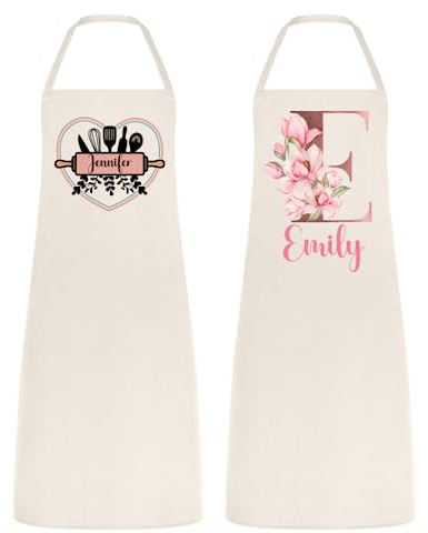 Hoolaroo Personalised Aprons For Women Baking gifts Star Cook For Ladies Flower Initial or Name Utensils Rolling Pin Design For Mum Nan Present Sister Friend