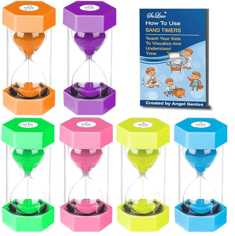 SuLiao Sand Timers 1/2/3/5/10/30 Minute, Plastic Hourglass Sand Timer for Kids, Colorful Large Hour Glass Sand Clock, Visual Sand Watch Sandglass Set for Classroom Games Office Desk