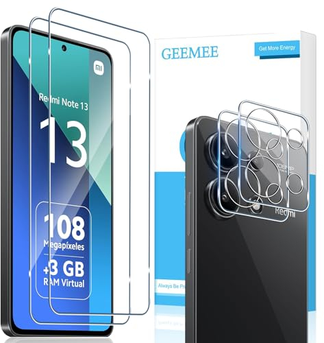 GEEMEE para Xiaomi Redmi Note 13 4G Protector de Pantalla + Protector de Lente de cámara,【2 Pack + 2 Pack 】 Templado 9H Alta Definicion Cristal Templado Glass Screen Protector para Note 13 4G