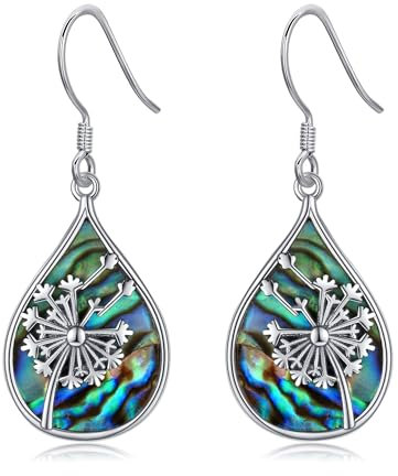 Löwenzahn Ohrringe 925 Sterling Silber Abalone Muschel Wasser Tropfen Löwenzahn Ohrringe Löwenzahn Schmuck Geschenke für Damen Frauen Mädchen Mutter Löwenzahn Liebhaber