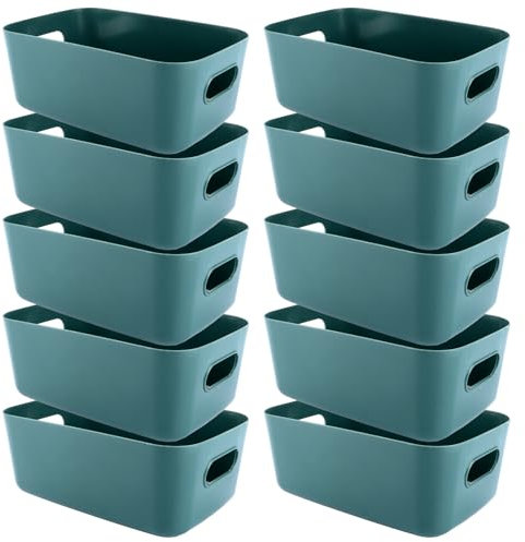 YAYODS 10 Stück Aufbewahrungsbox Kunststoff - 30 x 20 x 12 cm Aufbewahrungskorb mit Griffen - Aufbewahrungsboxen Groß Plastik - Badezimmer Organizer für Küche, Bad, Büro, Schlafzimmer, (Marineblau)