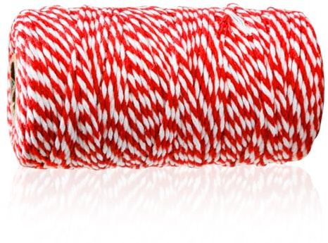 GLADFRESIT Two Colours Colourful Cotton Rope Handmade Decoration Wrapping Cotton Cord for Handmade DIY Party Holiday Decoration（Red and White）