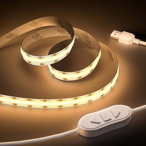 OULARA USB COB LED Streifen 5V Warmweiß 2700K, 3M Dimmbar 960LEDs, Flexibel Mit Speicher Funktion für TV Hintergrundbeleuchtung, Schlafzimmer, Spiegel
