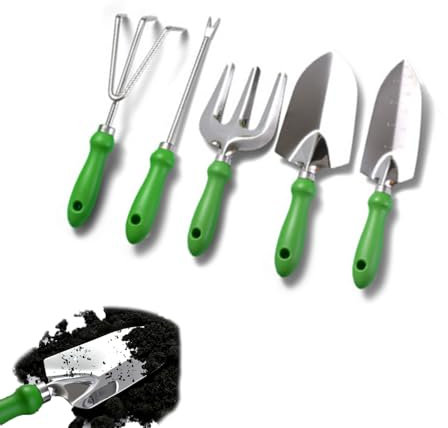 5 pcs Gardening Tools, Hand Tool Set Included Broad Trowels, Pointed Trowels, Root Picker, Rake, Fork Perfect for Gardening Enthusiasts and Gardeners