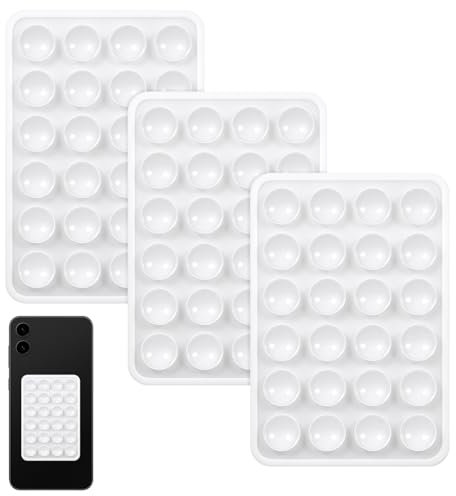 Dimeho 3Pack Silicone Suction Cup Phone Case Mount Double Sided, Sticky Phone Grip Non Slip Phone Case Holder Suitable for Selfie and Video Hands-free Shower Mirror Phone Stand Holder White
