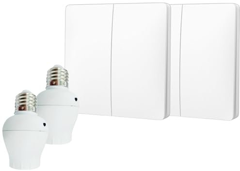 Interrupteur sans fil et sans pile Auto alimenté - Écologique - Qualité Pro - Va et vient RF 2 télécommande double allumage + 2 douilles adptateur radios à vis E27 - Longue Distance