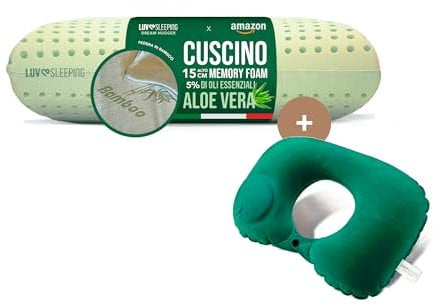 LUVSLEEPING - Cuscino Memory Foam Alto 15 cm | Cuscino Letto Cervicale Ergonomico e Ortopedico | Cuscino Antiacaro Anallergico in Aloe Vera e federa in Bambù Traspirante | 100% Made in Italy