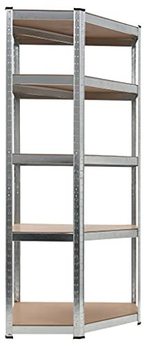 Robustes Garagenregal, verstellbares Lagerregal für Werkzeuge und Haushaltsgegenstände, industriell, mit Stahl- und MDF-Regalen, 75 x 75 x 180 cm, silberfarben