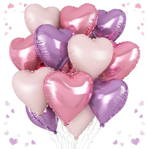 Lot de 12 ballons à l'hélium en forme de cœur pour filles, anniversaire, mariage, fiançailles, décoration de fête de mariage - 45,7 cm - rose pastel violet