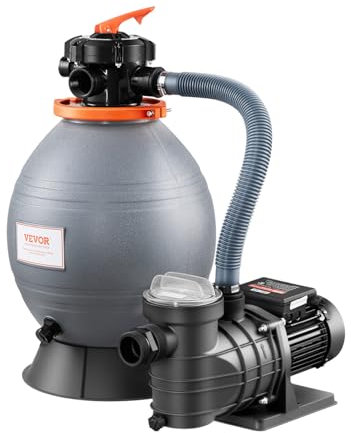 VEVOR Krystal Sand Filter Pump for Above Ground Pool, 16 Inch 3500 GPH, 3/4HP Sand Filter Pump System, Clear with 6-Way Multi-Port Valve and Filter Basket
