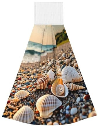 AQRMNBV Saugfähige Handtücher mit Muschel-Motiv, kleines Korallen-Samt-Handtuch mit Aufhängeschlaufe für Küche und Badezimmer, dekorativ, 35,6 x 45,7 cm