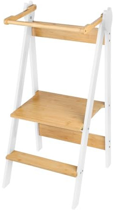 Torre Montessoriana de aprendizaje plegable, multiusos, torre de aprendizaje de madera natural de abedul, torre de observación infantil, plegable, seguridad, 88 x 45 x 45 cm