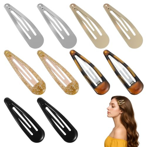 Nogeqi 10 Stück Schildpatt Snap Haarclips, Flache Haarspangen Klein, Haarspange Flach, Metall Hair Clip Damen Dünnes Haar, Haarklammer Klein Rutschfeste für Dünnes Dickes Haar (Edelstahl)