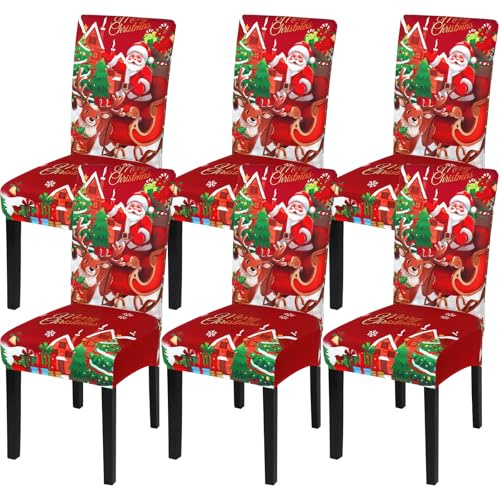 MEIVINES Stuhlhussen Weihnachten 6er Set Weihnachts Stretch Stuhlhussen für Esszimmerstühle Weinachtsdekorationen Stuhlbezug Universeller Weihnachtsstuhlbezug für Restaurants,Partys, Festivals