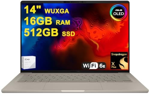 ASUS Zenbook A14 Laptop 14 WUXGA OLED (100% DCI-P3, 600nits HDR) Qualcomm 8-core Snapdragon X Plus (fino a 45 top) 16 GB RAM 512 GB SSD per Creator Business Professional Win11 ICP Hub