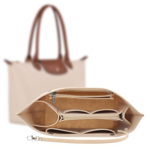 AIDUCHO Taschen Organizer für Longchamp, Damen Handtaschen Taschenorganizer aus Filz, mit Mehreren Taschen, Innentasche für Handtaschen für Longchamp, Taschen Großes Volumen Einsatz (Beige, M)
