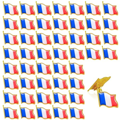 50 Pièces Pins Drapeau Francais Métal Pin's Drapeau Français Broches de Drapeaux Nationaux Francais Badge à épingle Pins Europe Pins Costume Fête Nationale Française Fans de Sport Veste Sac à dos