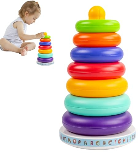 Stapelringe Spielzeug Für Kinder Und Kleinkinder | Pädagogisches Spielzeug zur Förderung der Feinmotorik durch Stapeln,Regenbogen Stapelturm in Regenbogenfarben - Für Kinder Mädchen Geburtstag Reisen