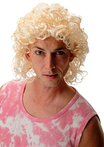 WIG ME UP - 3751-P88 Perücke Damen Herren Karneval Fasching Locken Hellblond Blond schulterlang Proll Adonis Schlagerstar