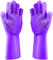 Gants de lavage en silicone de qualité supérieure pour la vaisselle (violet) - Taille optimale des picots pour nettoyer les ustensiles de cuisine.