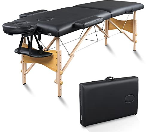 Alightup Table de Massage Pliante Professionnel en Bois, Lit Cosmétique 2 Sections Massage Portable Ergonomique, Noir