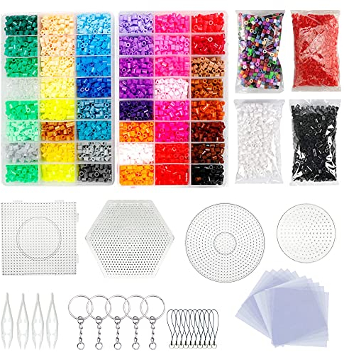 Allazone 13600 PCS Perles à Repasser - Kit 5mm 48 Couleurs de Fusible Bricolage, Transparent pour Enfant Artisanat