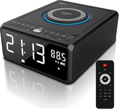 Gelielim CD Players for Home, Bluetooth Boombox with Remote, CD Clock Radio, 10W Fast Wireless Charging, Digital FM Radio, CD Player Portable with Headphone Jack, USB & AUX Ports, Dimmable LED Display