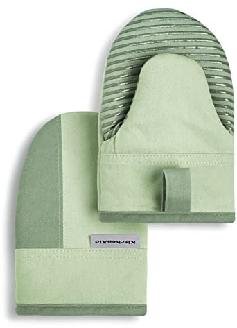 KitchenAid Beacon - Set di mini guanti da forno bicolore, 14 x 20,3 cm, colore: pistacchio/verde grafite