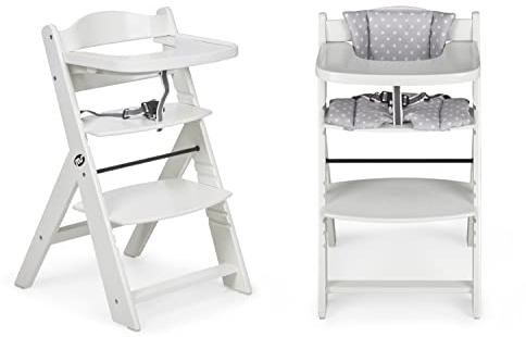ms Trona para bebé de Madera Full de - Evolutiva- Silla Alta, Ergonómica, Regulable, Segura, Blanco/Gris