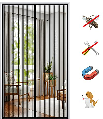 Magnet Fliegengitter Tür, Insektenschutz Balkontür Fliegenvorhang Moskitonetz Automatisches Schließen, ohne Bohren, für Balkontür Wohnzimmer Terrassentür-Black-A|| 90x210cm(35x82inch)