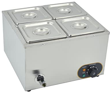 MOOTACO Bain Marie Électrique en Acier Inoxydable Chauffe-Plats Buffet, 4X 1/6 avec Couvercle,Température réglable 30°C - 85 °C