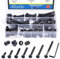 Glarks Assortiment de 192 vis M6 noires pour lit de bébé, boulons et écrous M6 x 20/30/40/50/60/70/80 mm avec écrous cylindriques, écrous filetés, écrous à bride, écrous en T et clés hexagonales