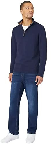 Maine Premium Pure Cotton Half Zip Funnel Jumper, L, Navy