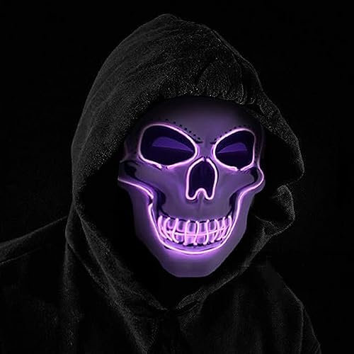 LIBRNTY Purge maske,V wie vendetta maske,Halloween Maske,euchtenden Schädel Maske,gruselige Schädel Maske mit 3 Blitzmodi