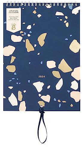 Busy B - Wandkalender für Paare von Januar bis Dezember 2024 - Terrazzo - Jahresplaner für zwei mit Spalten, monatlichen Steckfächern und Stickern