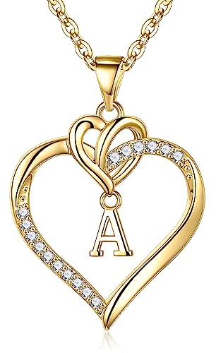 TINGN Halskette Damen Herz Buchstaben Kette Mädchen, 14K Vergoldet Gold Kette mit Buchstaben A Halskette Damen Personalisiere Geburtstags Geschenke für Frauen Freundin Muttertagsgeschenke für Mama