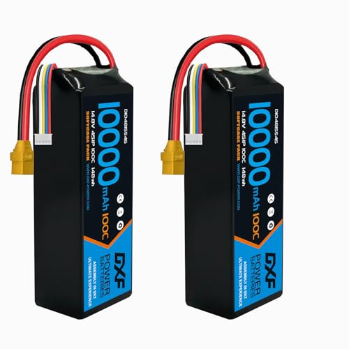 DXF 4S Lipo Batterie 10000mAh 14,8 V 100C mit XT90 Plug Metallplatten Soft Case für RC Truck Truggy Buggy Tank RC Car Racing Hobby (2 Stück)