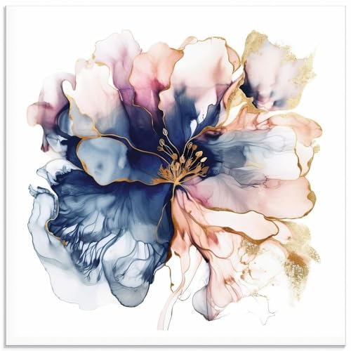 ARTland Wanddeko Glasbilder Wandbild Glas Bild einteilig 50x50 cm Quadratisch Abstrakte Deko Modern Liquid Marmor Achat Tinte Blume Blüte U4WH