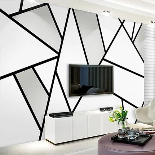 TANYANG Moderne Simple 3D Stéréo Noir Et Blanc Géométrie Ligne Personnalisé Mural Papier Peint Salon Tv Canapé Étude Bureau Papiers Peints Pour Murs 3 D 150Cm(W)×105Cm(H)