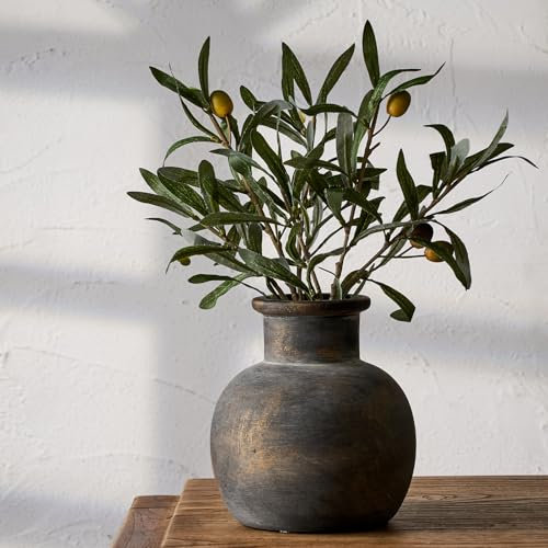 SIDUCAL Rustikale Landhausvase aus Keramik, 15,2 cm, dekorative Blumenvase für Heimdekoration, Boho-Vase, Terrakotta-Vase für Tisch, Wohnzimmer, Badezimmer, Regaldekoration, Kaminsims, Bronze