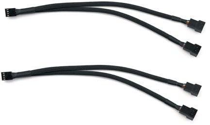 Quacc 2 PCS PWM Fan Splitter Cable PC Fan Extension Cable Fan Power Adapter (Black Sleeved Braided)