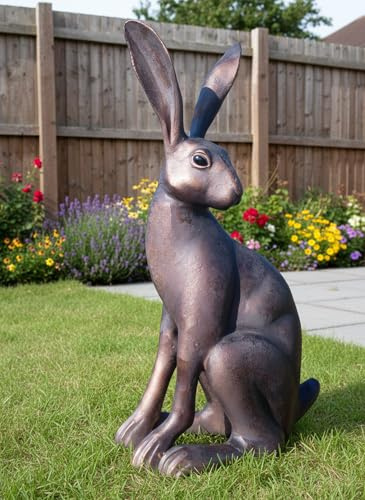 Inspirational Gifting 60cm tall Sitting Hare Garden Sculpture Ornament hand cast in Aluminium
