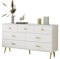 Azkoeesy Weiß Sideboard Kommode mit 7 Schubladen, Golden Metall Griffe und Beinen, 140 x 35 x 76 cm