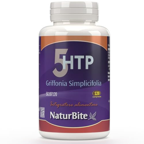 Griffonia Simplicifolia (5-Htp) Naturbite 120 Compresse. Favorisce il rilassamento e riduce lo stress, migliorando l'umore. Migliora il sonno naturale e il riposo ristoratore