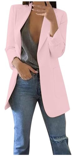 Generico Blazer Cotone Donna- Giacche da Abito E Blazer Elegante Donna Maniche 3/4 Oversize Giacca da Abito Business Casuale Elegante Giacca Mezza Stagione Donna Primaverile Elegante