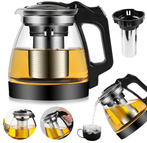 Teekanne Glas Mit Siebeinsatz 2000ML, Teekanne Mit Siebeinsatz, Hitzebeständig Herausnehmbaren, Teesieb Glas Teebereiter Mit Deckel Zur Zubereitung Von Losen Tees, Teeblumen Glass Teapot