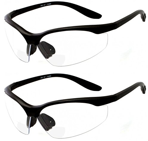 grinderPUNCH 2 Paar Schutzbrillen ANSI Z87 Schlagfest Anti-Rutsch Wrap Around Klare Linse Bifokale Lesebrille Dioptrien/+2,50