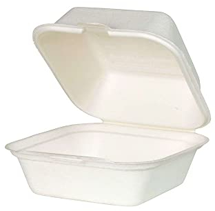 BIOZOYG Bio Burger-Box Einweg Zuckerrohr Schale Einweggeschirr biologisch abbaubar I Burgerboxen Bagasse Schalen kompostierbar 500 ml Klappdeckel Box 14,3 x 15 cm I 500x Hamburger Box quadratisch weiß