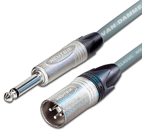 Van Damme Mono Jack to Male XLR lead. Guitar/Mixer/DI Cable. Neutrik NP2X (1m, Grey)